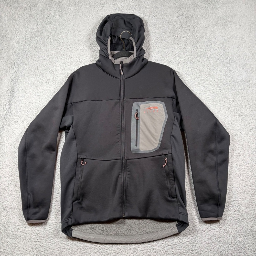 Sitka Gear Jetstream Men's L‎ Black Windstopper Hooded Softshell Fleece Jacket